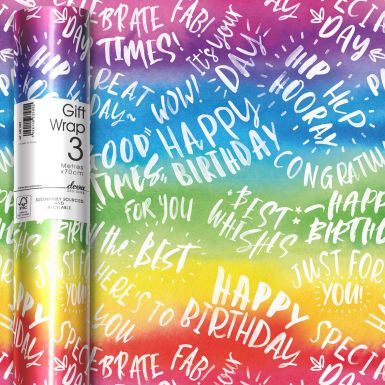 3M x 70CM Roll Wrap Bright Birthday