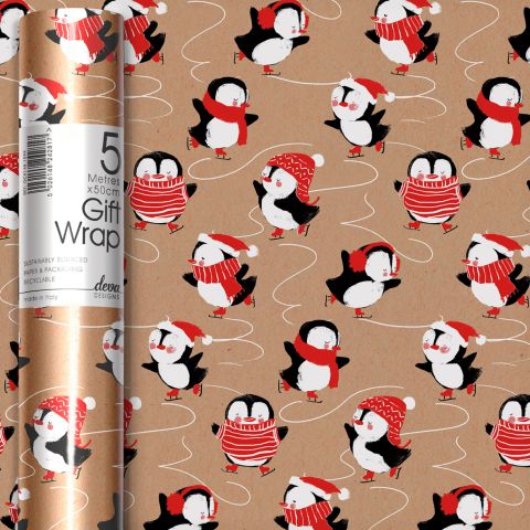 5M x 50CM Roll Wrap Kraft Penguin