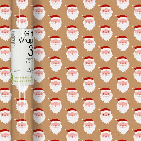 3M x 70CM Roll Wrap Kraft Santa
