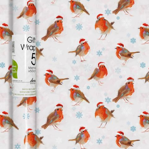 5M x 50CM Roll Wrap Winter Robins