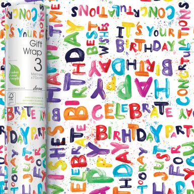 3M x 70CM Roll Wrap Bright Happy Birthday