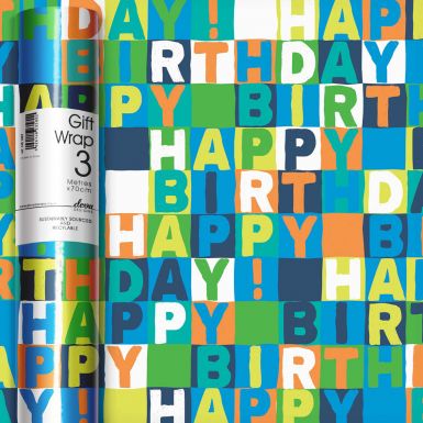 3M x 70CM Roll Wrap Neon Birthday Blue