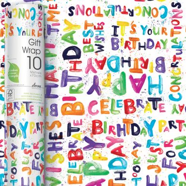10M x 70CM JUMBO Roll Wrap Bright Happy Birthday
