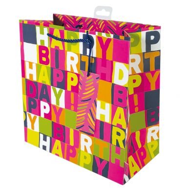 Gift Bag Large Neon Birthday Pink