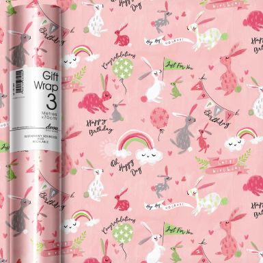 3M x 70CM Roll Wrap Bunny Pink