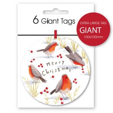 Pack of 6 Giant Tags - Red Berry Robin