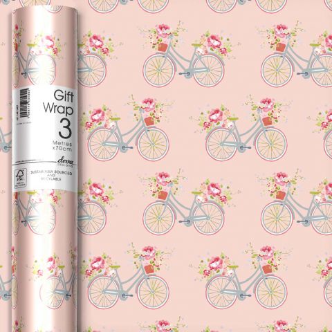 3M x 70CM Roll Wrap Julie Dodsworth Pink Bikes