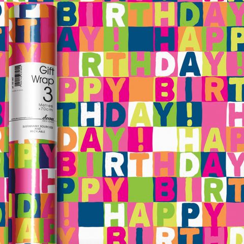 3M x 70CM Roll Wrap Neon Birthday Pink