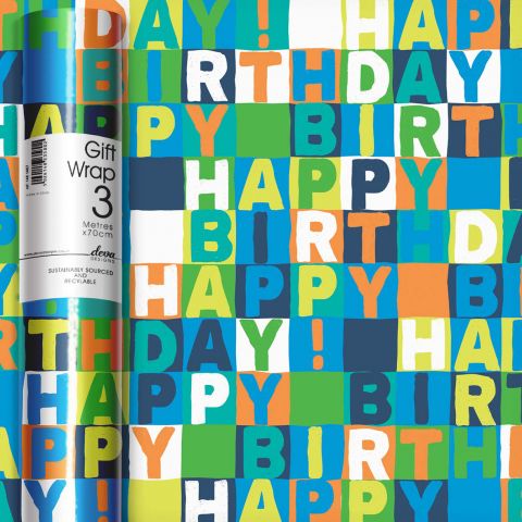 3M x 70CM Roll Wrap Neon Birthday Blue